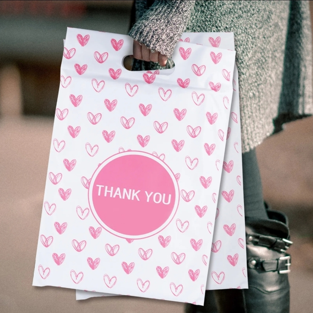 50pk 10x13 ♥️ handle THANK YOU poly mailers. Self sealing. Waterproof